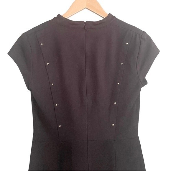 Y2K Cache Bodycon Dress Black Ponte Knit Fitted Gold Stud Studded Sheath Size 6 - Picture 4 of 10